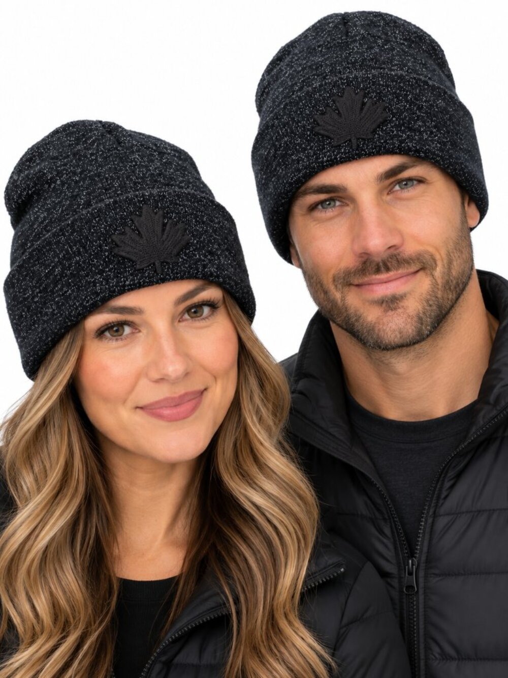 ROOTS Canada Maple Leaf Cuffed Knit Toque Black Grey One Size Winter Beanie Hat
